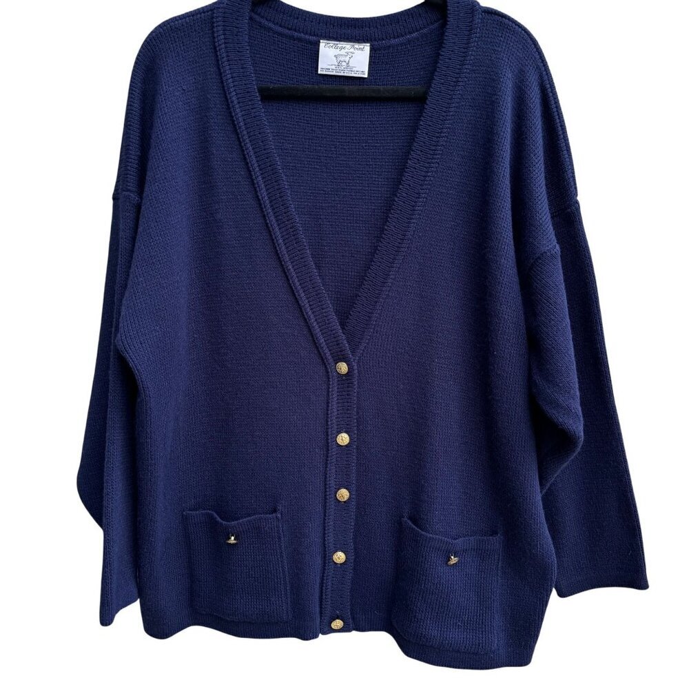 College Point Vintage Navy ‎ Knit Grandpa Cottage Oversized Cardigan Sweater XXL